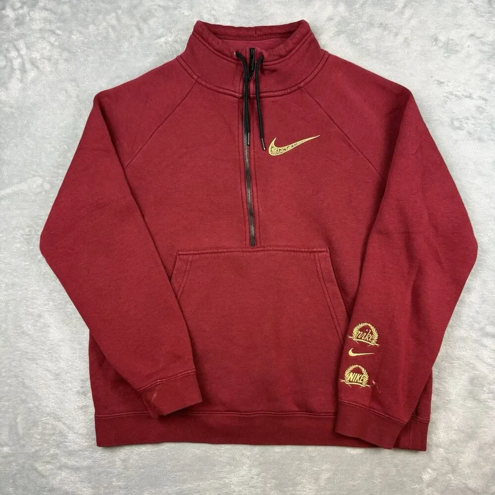 Nike Quarter Zip Sweatshirt Burgundy Gold Embroidered Swoosh Men’s Large